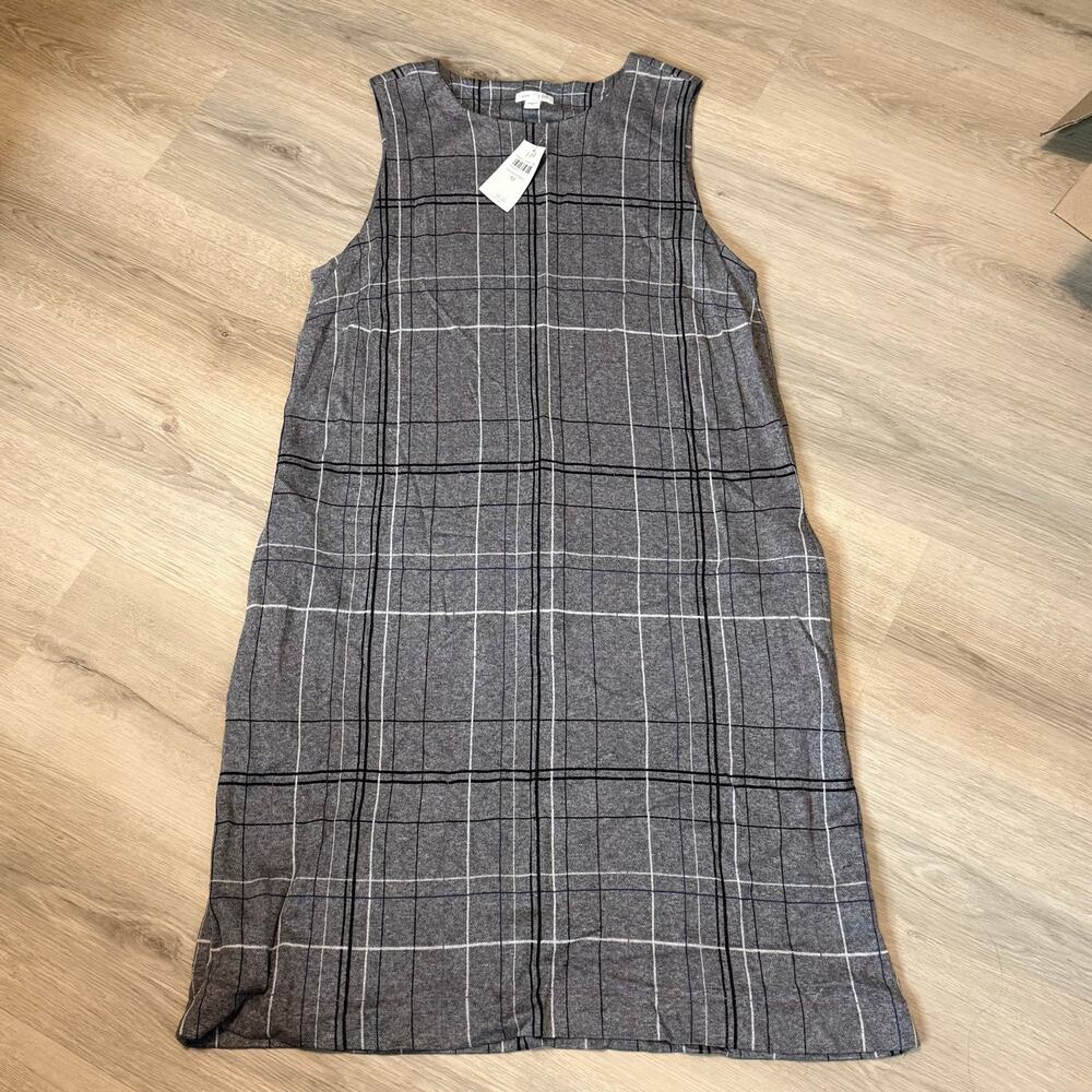 J.Jill Ponte Plaid Sleeveless Shift Dress Gray Black Pockets Size M NWT